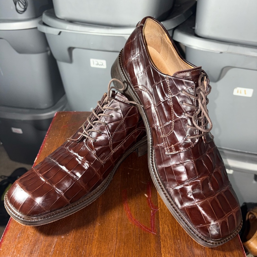 RARE! Nickels Brown Croc-Embossed Leather Lace-Up Size 12 Dress Oxfords(125)
